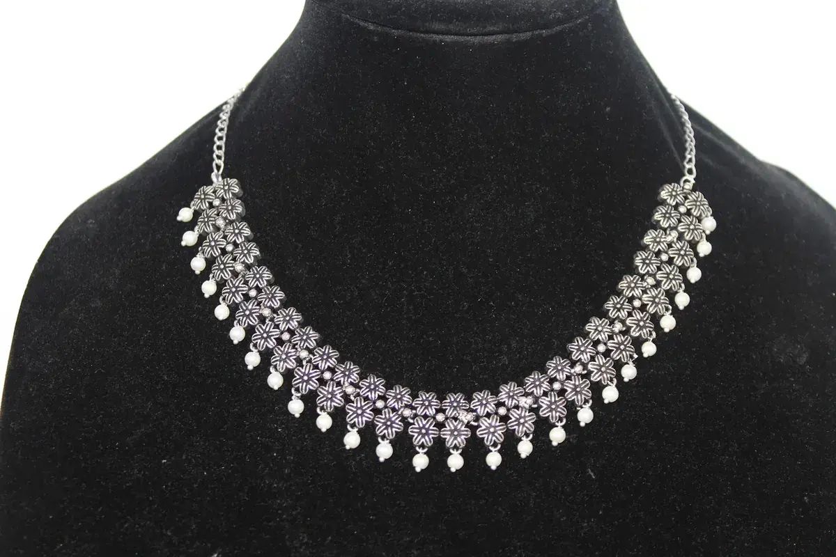 Floral Pearl-Drop Necklace Set