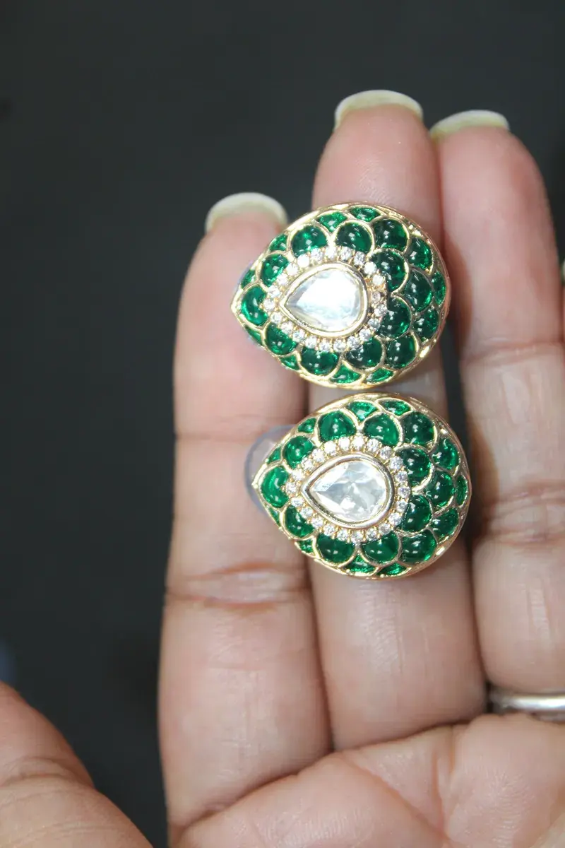 Green Stone Heart Studs