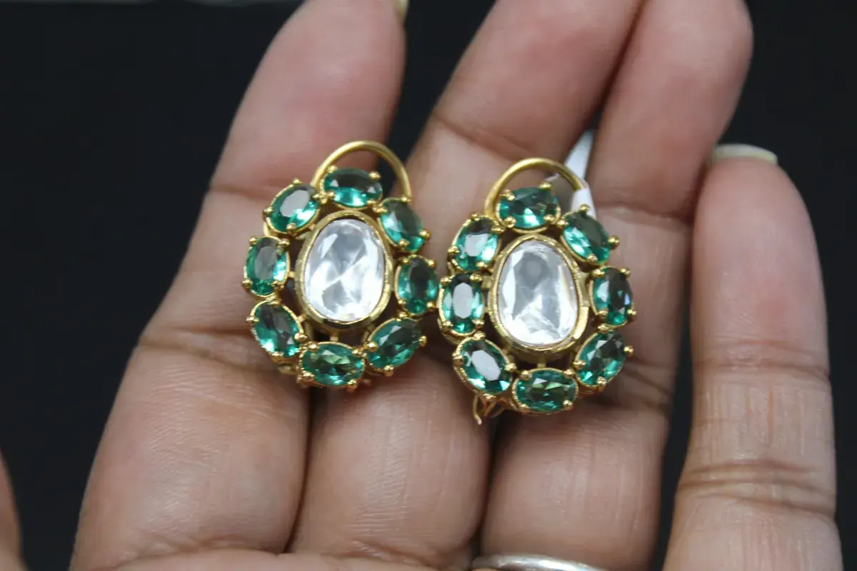 Green Stone Kundan Halo Studs