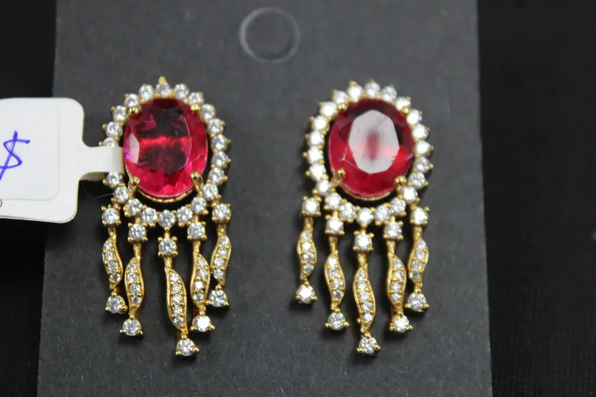 Red Stone Fringe Earrings