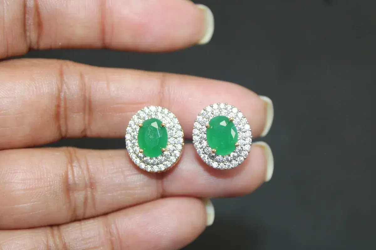 Green Stone Halo Studs